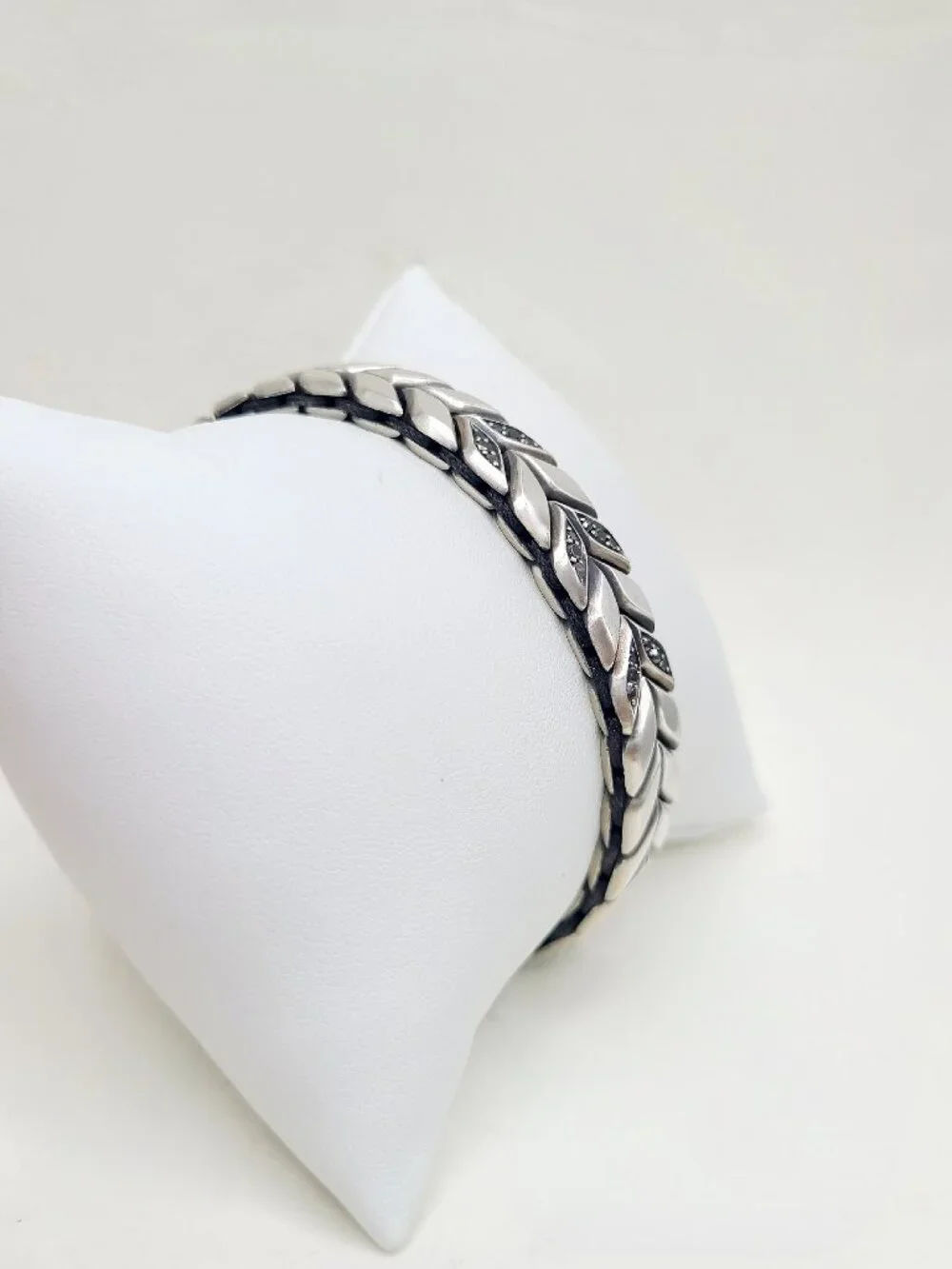 David Yurman Chevron Bracelet in Sterling Silver w/ Pavé Black Diamonds - Medium